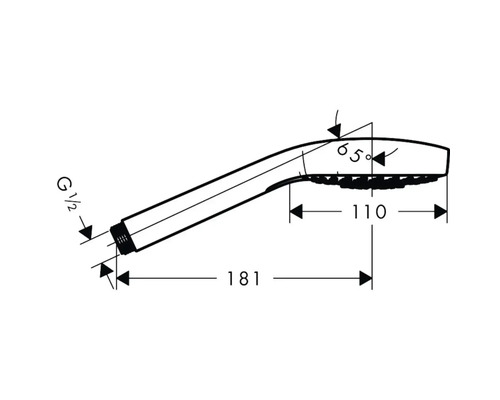 Technische Zeichnung eines Duschkopfes mit Maßangaben