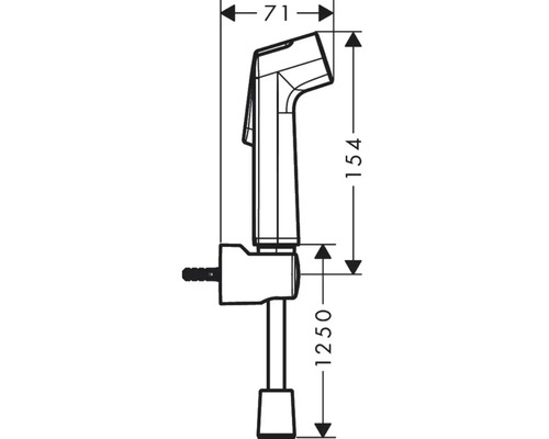 Technische Zeichnung einer Bidetbrause mit Maßangaben