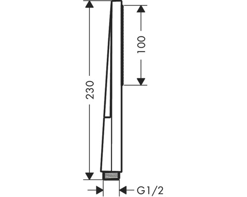 Technische Zeichnung eines Duscharms mit Maßangaben 230 mm, 100 mm und G1/2