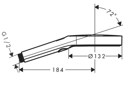 Technische Zeichnung eines Duschkopfes mit Maßangaben