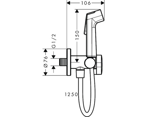 Technische Zeichnung einer Bidet-Brause mit Maßangaben