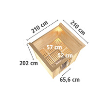 Elementsauna Karibu Rodina ohne Ofen mit Dachkranz und Holztüre mit Isolierglas wärmegedämmt