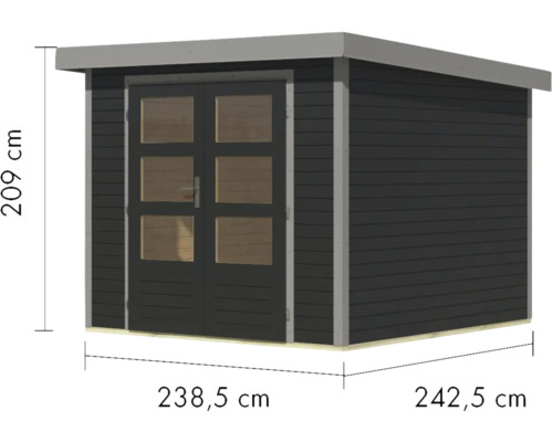 Gartenhaus mit Doppeltür und Maßangaben