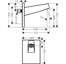 Technische Zeichnung eines Wasserhahns mit Maßangaben