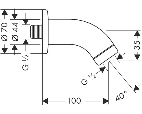 Technische Zeichnung eines Auslaufs mit Maßangaben