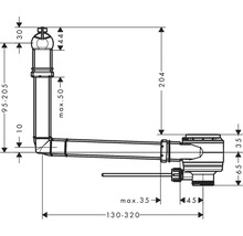 Technische Zeichnung eines Siphons mit Maßangaben