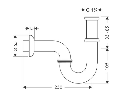 Technische Zeichnung Siphon mit Maßangaben