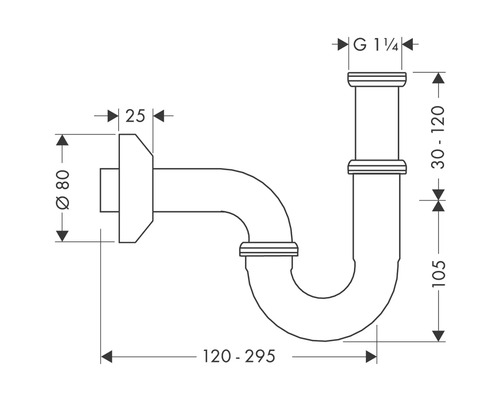 Zeichnung eines Siphons mit Maßangaben