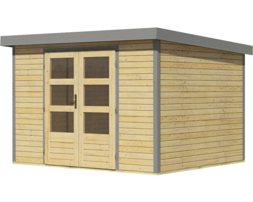 Holzgartenhaus mit Doppeltür und Fenstern