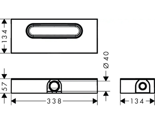 Technische Zeichnung eines Toilettenpapierhalters mit Maßangaben