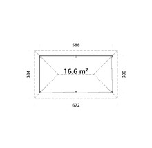Technische Zeichnung eines Gartenhauses mit Maßangaben