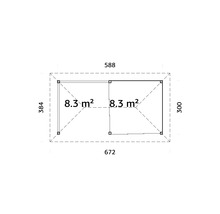 Grundriss des Gartenhauses mit Abmessungen und Flächenangabe
