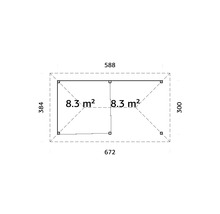Grundriss mit Abmessungen eines Gartenhauses mit 8,3 Quadratmeter Fläche