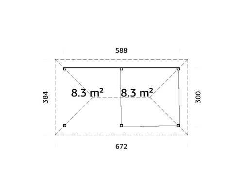 Grundriss mit Maßangaben in Zentimetern und Flächenangaben in Quadratmetern
