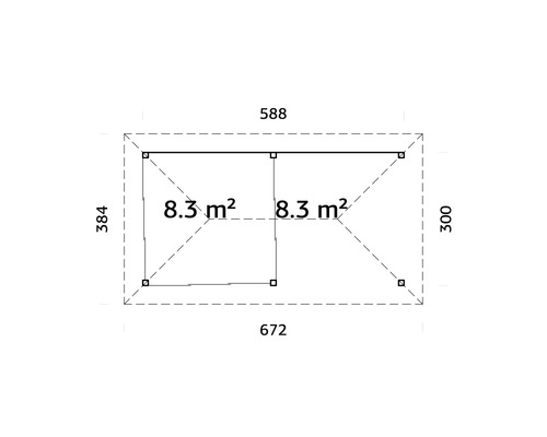 Grundriss eines Gartenhauses mit Maßangaben