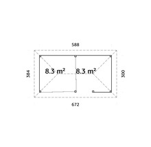 Grundriss eines Gartenhauses mit Maßangaben