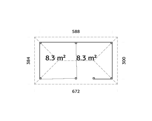 Grundriss eines Gartenhauses mit Maßangaben