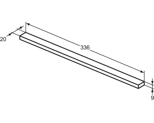 Illustration einer Leiste mit den Maßen 336, 20 und 9 Millimeter.