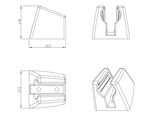 Technische Zeichnung einer Duschkopfhalterung mit Maßangaben