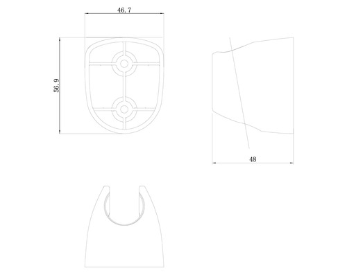 Technische Zeichnung eines Duschkopfhalters mit Maßangaben