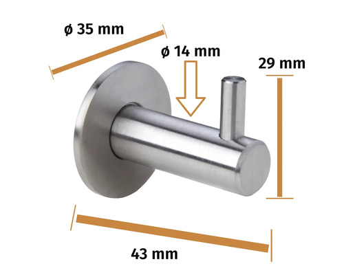 Edelstahl Kleiderhaken mit Abmessungen