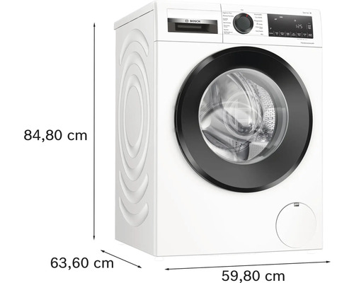 Bosch Waschmaschine mit Abmessungen: 84,80 cm Höhe, 63,60 cm Tiefe, 59,80 cm Breite