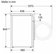 Maßzeichnung eines Backofens mit den Maßen in Millimeter.