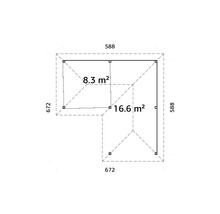 Grundrisszeichnung mit Flächenangaben 8,3 Quadratmeter und 16,6 Quadratmeter