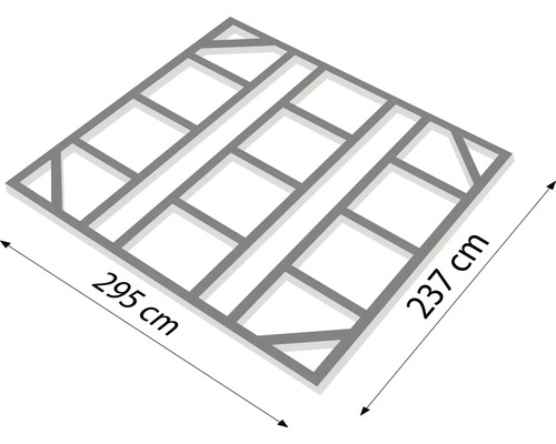 Illustration eines Terrassenrahmens mit den Maßen 295 cm und 237 cm.