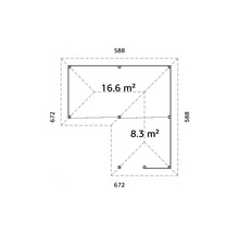 Grundriss eines Gartenhauses mit Flächenangaben
