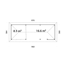 Grundriss eines Gartenhauses mit Flächenangaben