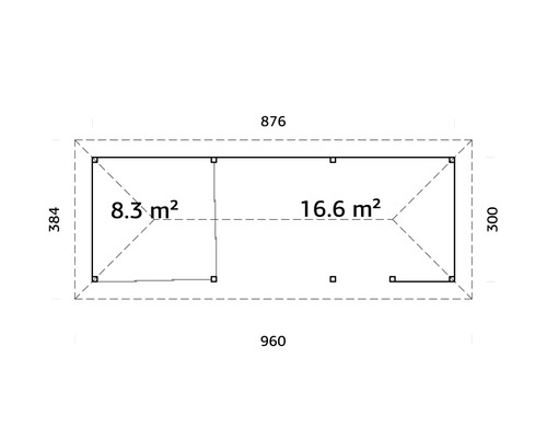 Grundriss eines Gartenhauses mit Flächenangaben
