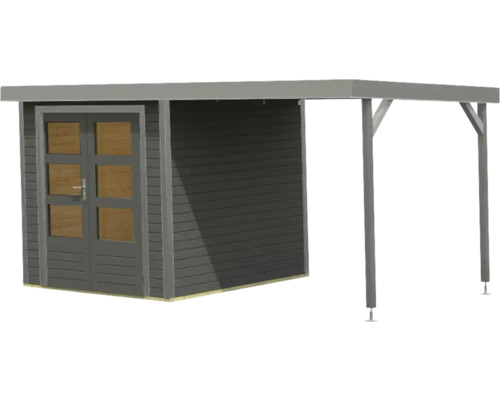 Gartenhaus mit Doppeltür und überdachtem Anbau