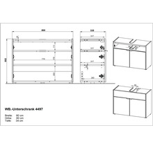 Technische Zeichnung Waschbeckenunterschrank mit Maßangaben