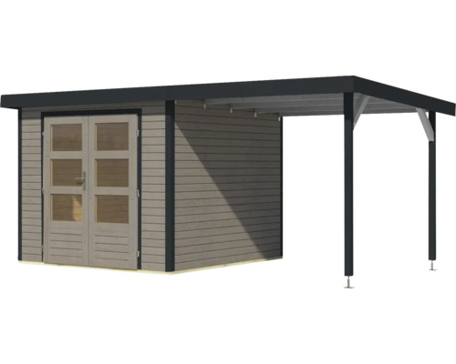 Holzgartenhaus mit Doppeltür und Unterstand