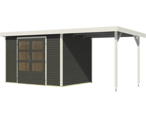 Holzgartenhaus mit Doppeltür und Anbau