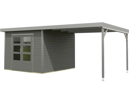 Holzgartenhaus mit Carport und Doppeltür