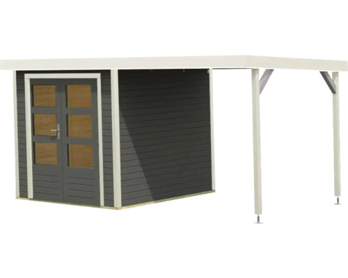 Holzgartenhaus mit seitlichem Anbau