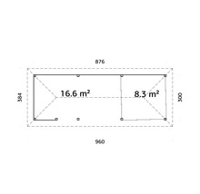 Grundriss eines Gartenhauses mit Maßangaben