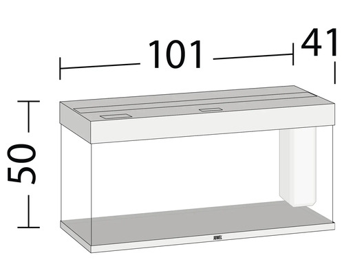Zeichnung eines Aquariums mit Maßangaben