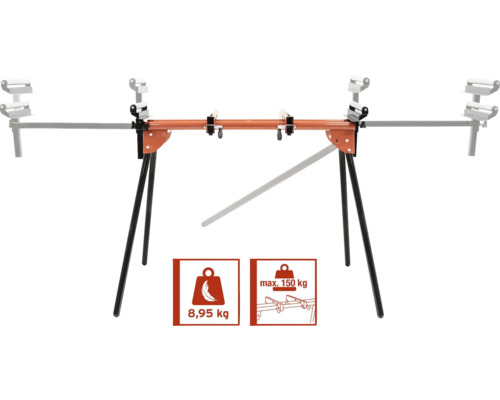 Werkbank Untergestell mit einer maximalen Traglast von 150 Kilogramm und einem Gewicht von 8,95 Kilogramm.