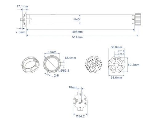 Technische Zeichnung mit Maßangaben zu einem Rollo