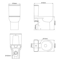 Technische Zeichnung eines Stand WCs mit Maßangaben.