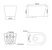 Technische Zeichnung eines Wand-WCs mit Maßangaben