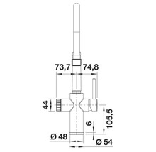 Maßzeichnung einer Armatur mit Höhen- und Durchmesserangaben