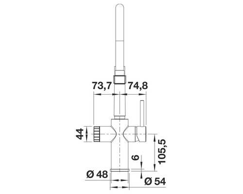 Maßzeichnung einer Armatur mit Höhen- und Durchmesserangaben