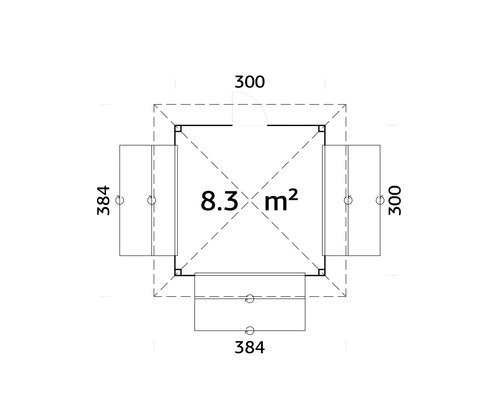 Grundrisszeichnung eines Gartenhauses mit einer Fläche von 8,3 Quadratmetern.