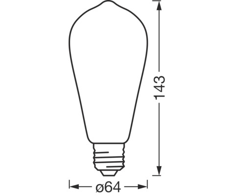 Abmessungen der Lampe: 64 mm Durchmesser, 143 mm Höhe