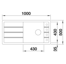 Technische Zeichnung eines Spülbeckens mit Maßangaben