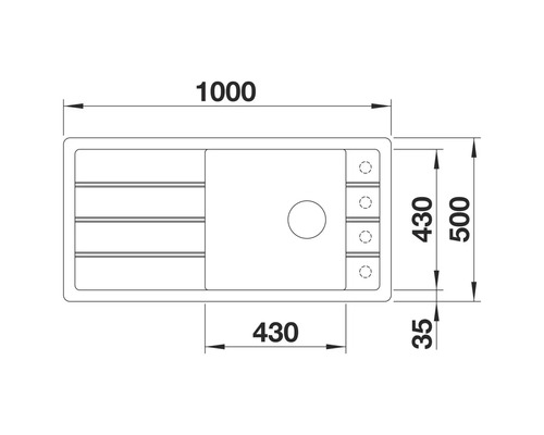 Technische Zeichnung einer Spüle mit Maßangaben